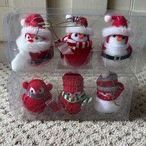 Festive Red and White Christmas Ornaments NIB Set of 6